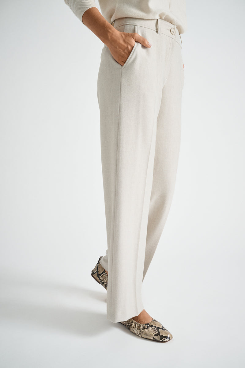 Pantalon large en beige en  laine doux avec fermeture à boutons