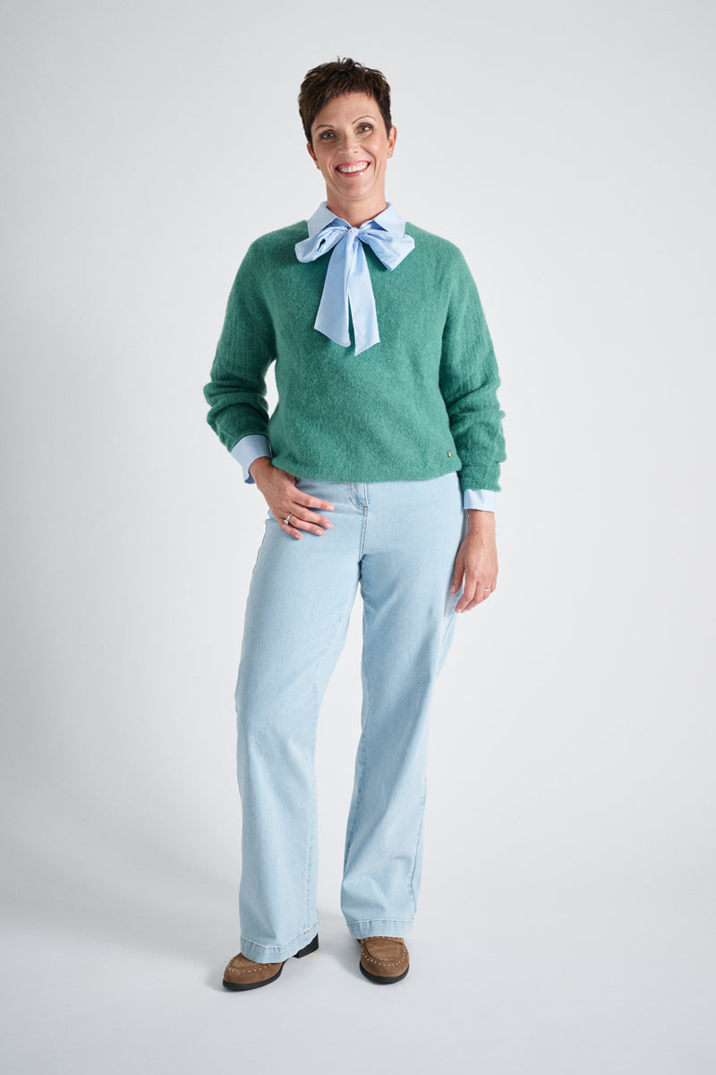 Groene pull met ronde hals in alpaca